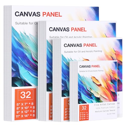 FIXWAL Canvas Boards for Painting 32 Pack Multi Sizes
