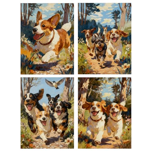 DOTSOPS 5D 4 Pack Dog Diamond Painting Kits for Adults Diamond Art Kits | Crafts DIY Round Full Drill Painting,Gem Art for Beginner,Home Wall Decor Gift 11.8 x 15.7 Inches - color: Dog
