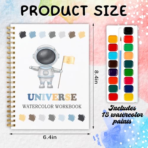 12 Space Patterns Watercolor Set, Planets Astronauts Galaxy Painting Book for Beginners, Fun Family Art Activity Kit, Cosmic DIY Gift for Teenager and Adults, Explore the Universe Workbook - color: Black-Universe