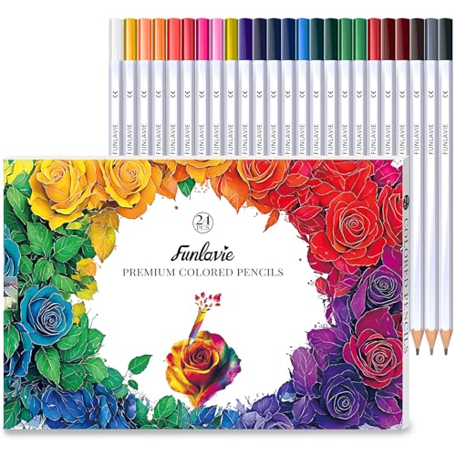 24 Colored Pencils for Adult Coloring Books, Oil-Based Soft Core | Drawing Pencils With Sharpener，Art Supplies for Artists, Adult Coloring, Sketching, Drawing, Painting, and Smooth Blending - color: 24-Color Gift Pack