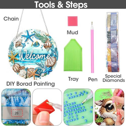 ARPADAMO Hanging Ornament Diamond Art Kits for Adults Shell Beach 7.2x7.2in | 5D DIY Special Shaped Pearl Crystal Coastal Conch Acrylic Pendant Diamond Painting Kit, Window Hanging Gift for Home Garden - color: DP03980