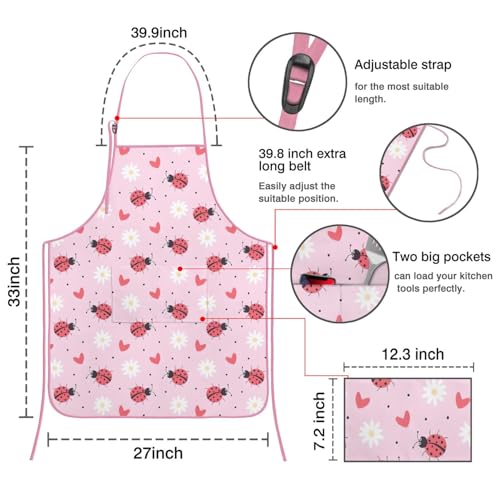 Apron with 2 Pockets,Kitchen Chef Artist Aprons for Cooking Gardening Baking Painting, Waterproof Apron 33" x 27" - color: Ladybug
