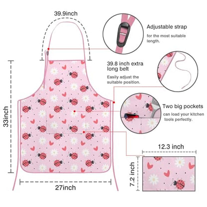 Apron with 2 Pockets,Kitchen Chef Artist Aprons for Cooking Gardening Baking Painting, Waterproof Apron 33" x 27" - color: Ladybug