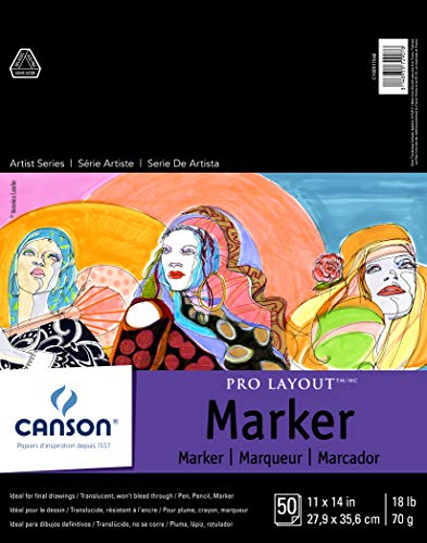 Canson Artist Series Pro Layout Marker Paper, Foldover Pad, 11x14 inches, 50 Sheets (18lb/70g) - Artist Paper for Adults and Students - size: 11" x 14"