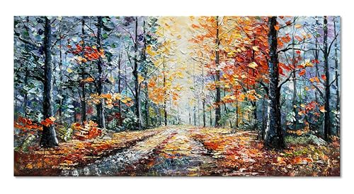 Art Hand Painted Forest Landscape Oil Painting Modern Abstract Art Home Wall Deco Art 24x48 inches - color: Dn182