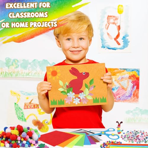 DOITEM Pipe Cleaners Craft Supplies, 1500+Pcs Arts and Crafts Supplies Including Pipe Cleaner Wiggle Googly Eyes Pom Poms Feathers Sticks Sequins Foam Flowers Papers Felt Stickers - color: 1500+
