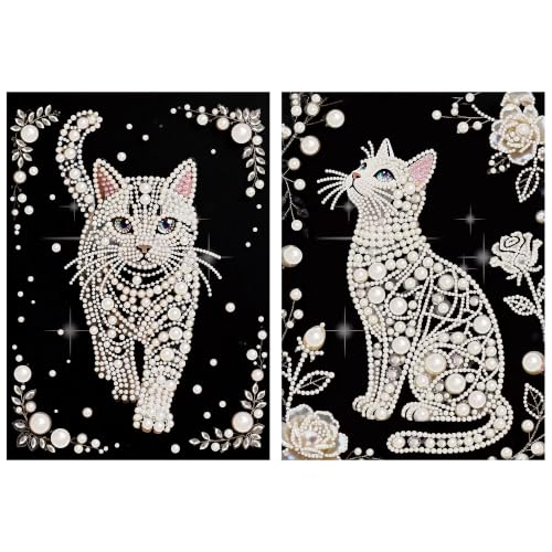 2 Pack Cat Diamond Art Pearl Painting Kits for Adults (12×16 inch) - color: WYZ012+WYZ180