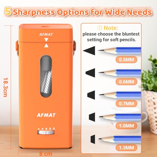 AFMAT Electric Pencil Sharpener, Fully Automatic Pencil Sharpener, Auto in & Out, Rechargeable Hands-Free Sharpeners for Jumbo & Colored Pencils (6.5-12mm), Portable for Home/Classroom/Office PSC6 - color: Orange