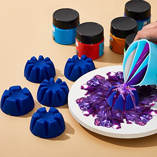 6 Pieces Flower Pour Cup for Paint Pouring 6/7/8/9/10 Slot Acrylic Paint Tools Supplies Flower Strainer for DIY and Creating Patterns Art Supplies(Blue) - color: Blue