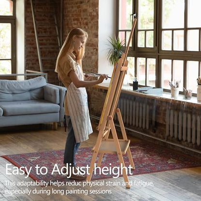 Beech Wood H-Frame Art Easel Adjustable 58"-75" Professional Studio Easel with Storage, Holds Up to 36" Canvas - color: EASEL-B