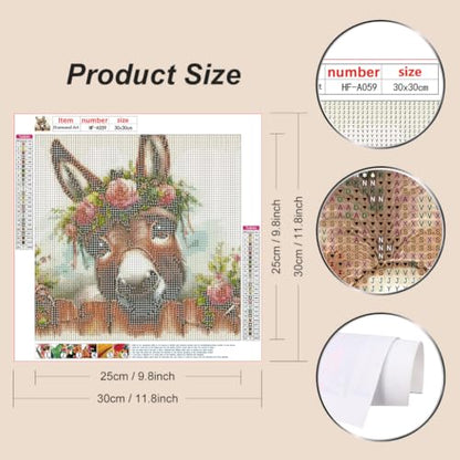 hill froeistung 5D Donkey Diamond Art Painting Kits for Adults | Animals Diamond Art for Beginners, DIY Full Drill Flower Diamond Art Painting(12X12 inch) - color: HF-A059