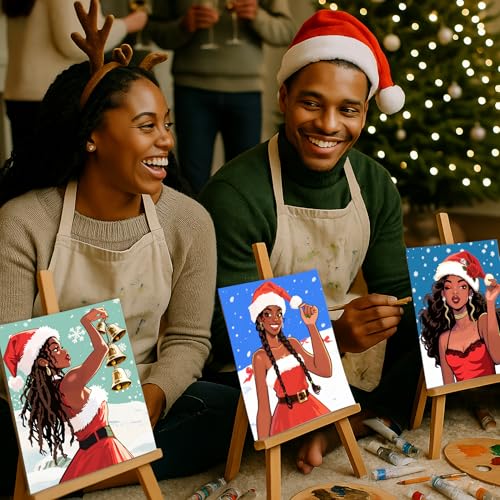 Nuberlic Christmas Pre Drawn Canvas Painting Kits for Sip and Paint Party Black Girls Hangout Yule Girls Paint and Sip Party Supplies Xmas Home Decorations Gifts 10Pcs 8x10 inch - size: 8x10, style: Christmas girl