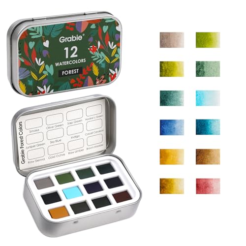 Grabie 12 Color Travel Watercolor Paint Set, Pocket Palette, Forest - color: Forest