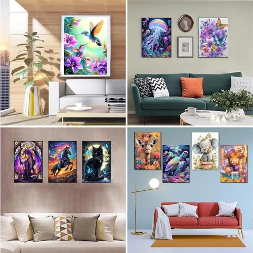 CraftCraze 12 Pack Animals Diamond Art Painting Kits for Adults - 5D Diamond Dots for Adults Beginner,DIY Round Full Drill Gem Art Painting by Numbers kit for Wall Decor Gifts 12x16 inch