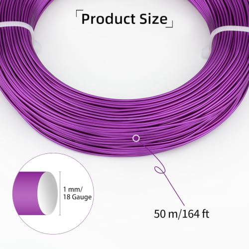 18 Gauge Aluminum Craft Wire, 164FT 1mm Bendable Metal Wire for Jewelry Making, Wreath Making, Beading(Purple) - color: Purple