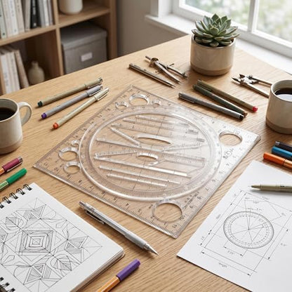 Multifunctional Drawing Ruler, Geometric Drawing Tool, Angle and Circle Maker for School, Office, and Artwork