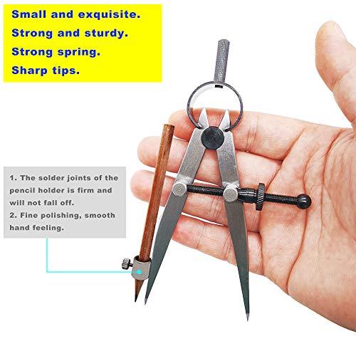 4 inch Woodworking Compass with Pencil Holder, Precision Spring Divider/Scriber, Metal Compass for Leather Work Metalworking