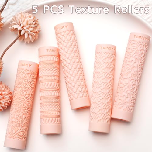 TAINSKY 5 pcs Polymer Clay Texture Roller, Pottery Stamps for Polymer Clay Earrings Jewelry, Embossing Pottery Texture Rollers for Jewelry Making#1 - color: Complex Texture