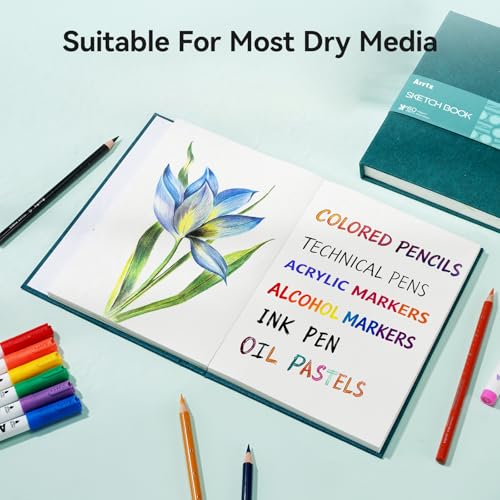 Arrtx A5 Premium Sketch Book, 120 Pages, 180 GSM | Hardcover, Thick Acid-Free Drawing Paper. Ideal for Artists, Students, and Professionals. - color: Blue