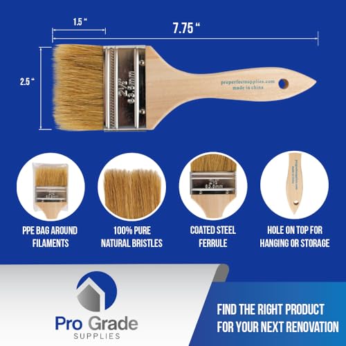 Pro Grade 3" Chip Brushes, Disposable Paint Brushes, for Epoxy, 24 Pack | Natural bristle, wood handle | Value Pack | For Resin & Deck Coatings | Cabinets, Furniture, Fences