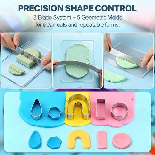 Dobur Polymer Clay Tool Set 19 Pcs Acrylic Roller Cutters for Clay Earrings | Acrylic roller, thickness rings, cutters, grid guide, blades and Teflon sheets for polymer clay earrings