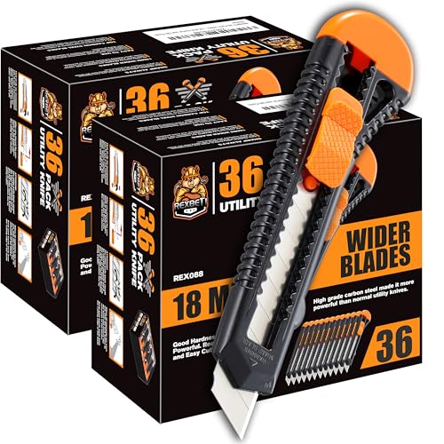 REXBETI 72-Pack Box Cutters, Retractable Utility Knife, 18mm Wide Blade | Razor Sharp Snap-Off Blade, Smooth Sliding Mechanism, Large Bulk Pack for Shipping, Packaging, Warehouse and Commercial Use - style: 72 Pack