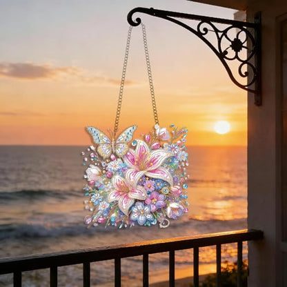 LPDJITO DIY Hanging Lily Flower Diamond Art Pendant Kit Flowers Butterflies, Special Crystal Diamonds Painting Ornament for Adults, 5D Diamond Art Suncatchers Double Sided Board Gem Painting Kit - color: Color-11