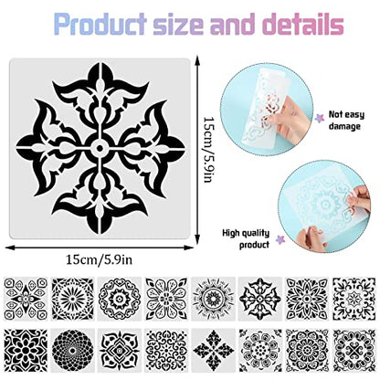 16 Pcs Mandala Stencils, 6x6 Inch Reusable Painting Templates for DIY Craft | Pet Material, Smooth Edges, Reusable Mandala Designs, Washable, for Wood, Rock, Walls, Paper, Fabric, and Scrapbook Cards - style: Mandala Stencils-2