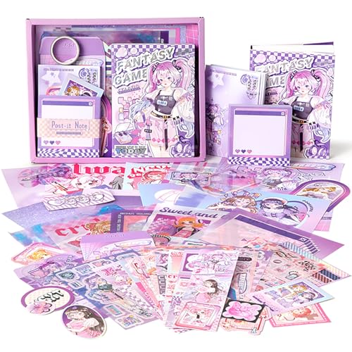 Auguro Scrapbook kit for Girls A6 Grid Kawaii notebooks Stationery Junk Journal Kit Scrapbooking Supplies kit Craft DIY Gift for Adult Teen Girl Cute Bullet Journal - color: purple