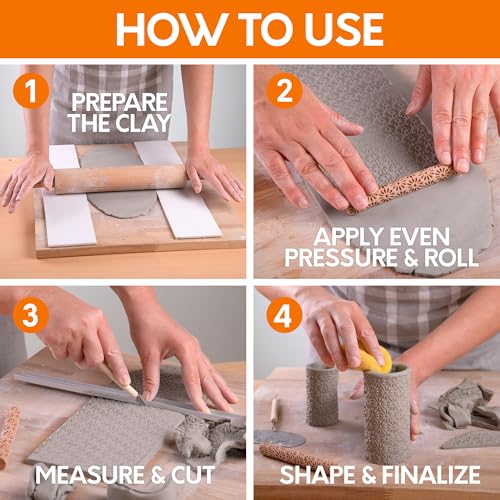 Byllstore Clay Texture Rollers | 10-Pack | 5 in x 0.65 in | Premium Wooden Pottery Tools | Set A - color: 10-Pack | 5" x 0.65" | SET A