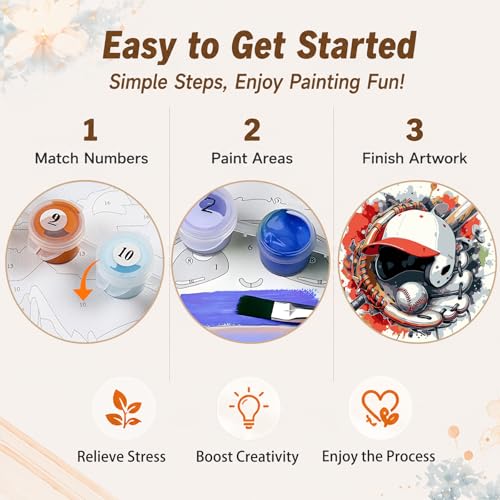 AUKELHJ Framed Paint by Numbers Kit for Adults, Baseball, 10x10 inch - color: 17-Baseball