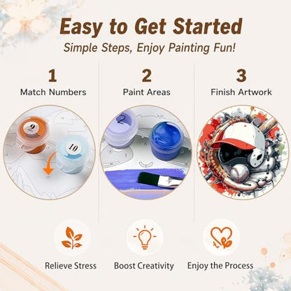 AUKELHJ Framed Paint by Numbers Kit for Adults, Baseball, 10x10 inch - color: 17-Baseball