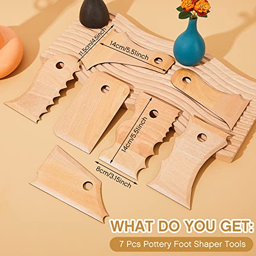 Amylove 7 pcs Big Size Pottery Foot Shaper Tools Pottery Trimming Tools Ceramics Profile Rib Bundle Foot Shaper for for Carving Clay Molds Clay Ceramics, Beech Wood