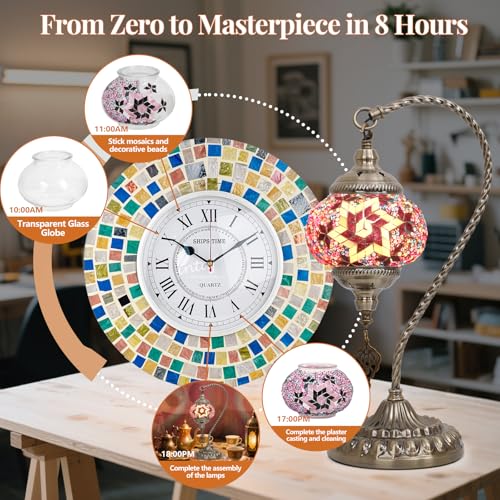 DIY Turkish Mosaic Lamp Kit for Adults,Swan-Neck Stained Glass Lamp Making Kit- Easy,Fun,No Experience Needed, Mosaic Art & Craft Project Kits for Adults & Teens,Make Your Own Table Lamp,Purple - color: Safranbolu Violet