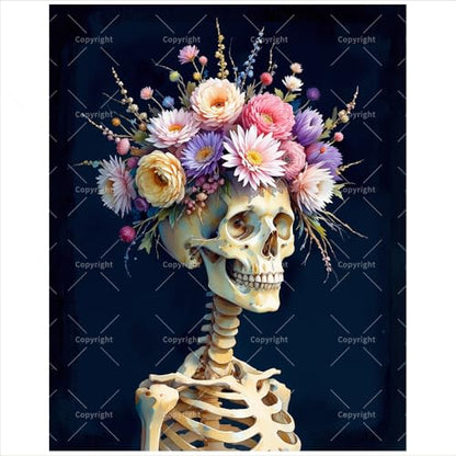 Skeleton Paint by Numbers Kit for Adults - DIY Skeleton with Floral Crown Painting on Canvas 16x20 inches, Frameless Acrylic Paint Set, Suitable for Beginners, Art for Home Decoration or Gifts