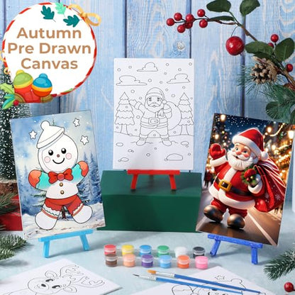 10 Set Christmas Pre Printed Canva for Painting Gingerbread Canva 5x7" | Sip and Paint Kit, Xmas Pre Drawn Outline Canvas with Wood Easels, Acrylic Paints, Beginner Friendly DIY Project - style: Gingerbread