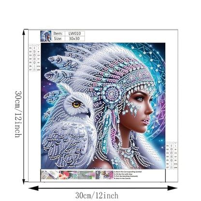 KUFWKEY Native Woman DIY 5D Partial Diamond Painting Kit for Beginners, Owl Diamond Art Kits for Adults,Special Shaped Crystal Sparkling Diamond Art, Frameless Diamond Mosaic Gem Art,12X12 inch - color: LW010