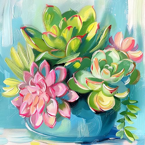 DIAMOND ART CLUB Potted Succulents Diamond Art Kits for Adults | Premium Diamond Painting Kit, Fun DIY Crafts for Adults, Round Diamond Art Canvas, 9" x 9" (22.8 x 22.8 cm) - color: Potted Succulents