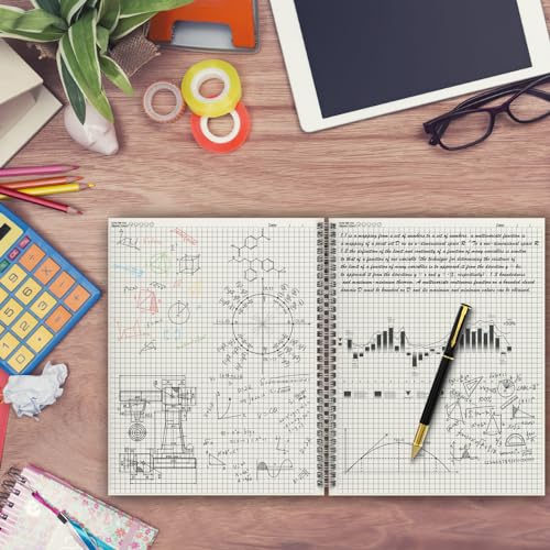 A4 Graph Paper Notebook, 2 Pack Large Spiral Grid Notebook, 200 Pages 100gsm Thick 5mm Square Paper Quad Notebook for Engineering, Math, Taking Notes, Drawing - Kraft Brown Cover, 8.5" x 11" - color: Graph