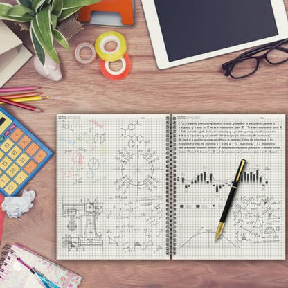 A4 Graph Paper Notebook, 2 Pack Large Spiral Grid Notebook, 200 Pages 100gsm Thick 5mm Square Paper Quad Notebook for Engineering, Math, Taking Notes, Drawing - Kraft Brown Cover, 8.5" x 11" - color: Graph