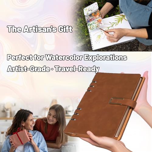 Professional Watercolor Sketchbook with 6-Ring Binder, 20 Sheets 300GSM/140lb 100% Cotton Acid-Free Cold Press Paper, 9.25" x 6.3" Textured Art Journal for Artists, Students & Adults (Blue) - color: Blue