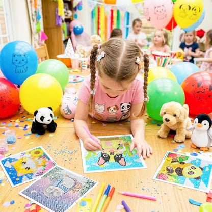 40pcs 5D Cartoon Diamond Painting Kits for Beginners, 6.7 x 6.7 In Cute Animal Diy Diamond Penguin Panda Arts and Crafts for Animal Party Decorations Party Favors Bag Fillers Supplies