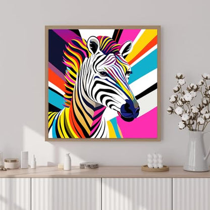 Artunion Framed Paint by Numbers Kit for Adults Beginners & Kids Ages 8-12,Colorful Zebra Paint by Number with Frame,Animal Paint by Numbers Kit on Canvas 10 * 10 Inch Without Easel - color: ZXT-273-F