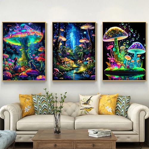 AIBOERL 3 Pack Diamond Art Kits for Adults,Mushrooms Diamond Painting | Round Drill Mushrooms Diamond Painting for Beginners DIY Rhinestone 5D Diamond dots(Gemstone Craft)Wall Art Gift 12x16IN - color: DP03249