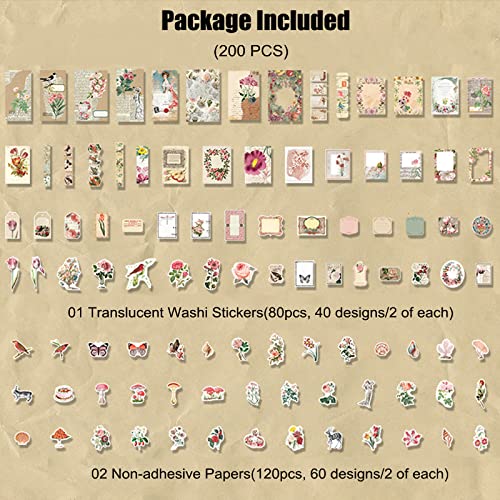Esweny 200PCS Vintage Scrapbooking Supplies Kit for Journaling, Scrapbook Sticker Paper Pack for Junk Journal Planners Aesthetic Cottagecore Room Decor Wall Art Collage Album - style: Pink Series