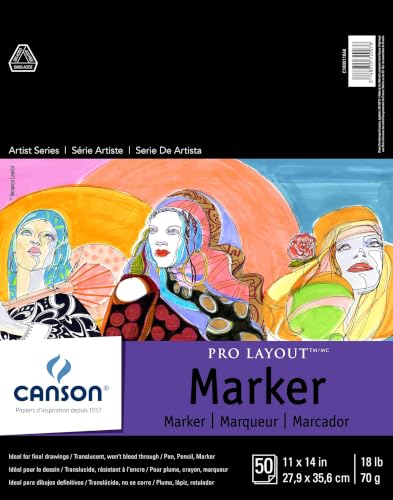 Canson Artist Series Pro Layout Marker Paper, Foldover Pad, 11x14 inches, 50 Sheets (18lb/70g) - Artist Paper for Adults and Students (Pack of 12) - size: 11" x 14" (Pack of 12)