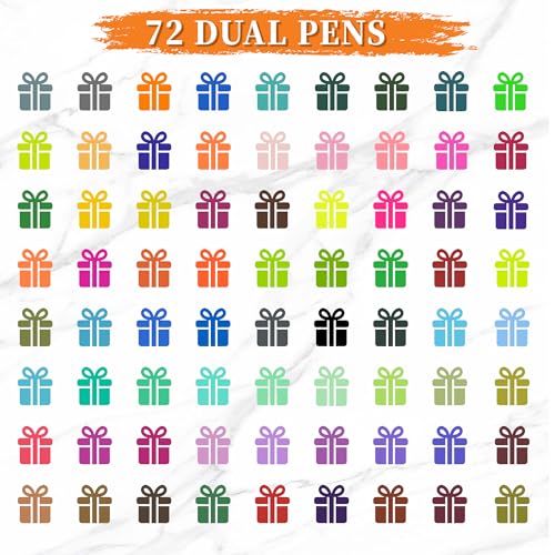Brush Pens for Adult Coloring Books, 72 Colors Dual Tip Art Markers – Fine Tip for Outlining + Brush Tip for Coloring, Water-Based Non-Bleeding Markers for Journaling, Calligraphy, Hand Lettering - color: 72 Colors