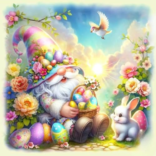 Gnome Diamond Art Kits for Adults - 5D Easter Diamond Painting 14x14 Inch | Full Round Drill for Beginners, Paint by Diamonds Home Wall Festival Decor Gift 14x14 Inch - color: Gnnme-A