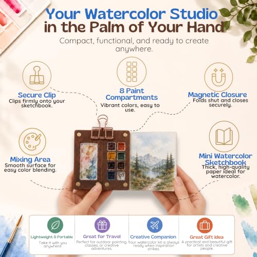 KEAXY Travel Watercolor Set - Mini Paint Kit - Portable Pocket Palette | Durable materials resist wear from travel and use. All-in-one, compact workspace for on-the-go creativity
