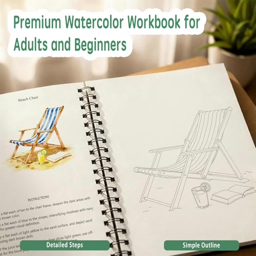 SLWBZ All-in-One Watercolor Workbook - Beginner Friendly Art Coloring Book with 15 Pre-Sketched Thick Watercolor Paper Pages - Creative Exploration & Stress Relief Gift (Summer) - color: Summer, size: Without Palette
